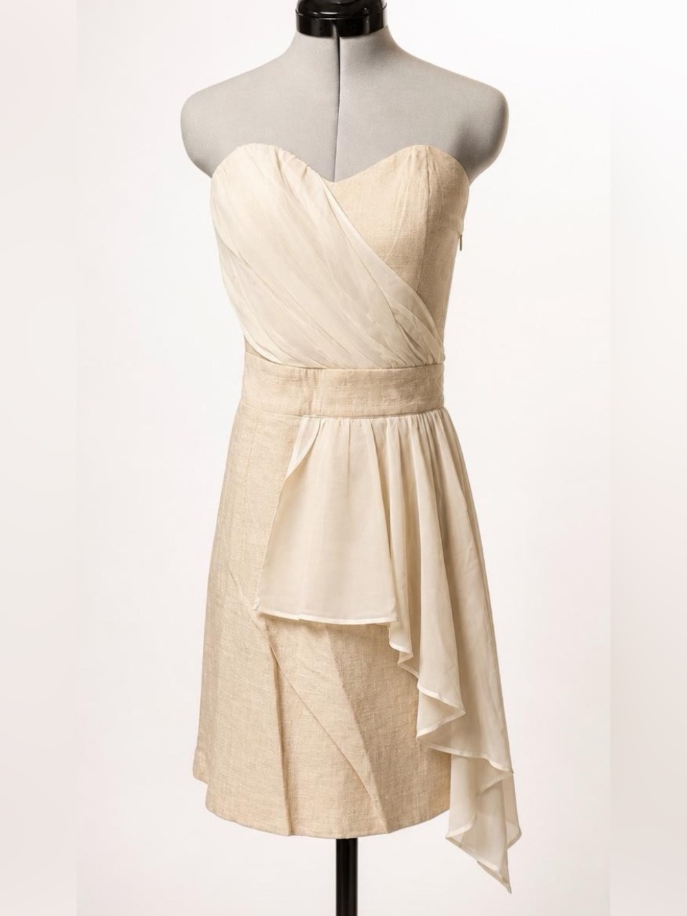KEEPSAKE the Label Strapless linen/chiffon Cocktail Dress,Cream & Ivory, S, EUC